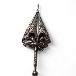 Lang Designer Vintage Sterling Silver 925 Umbrella Parasol Motif Pin Brooch